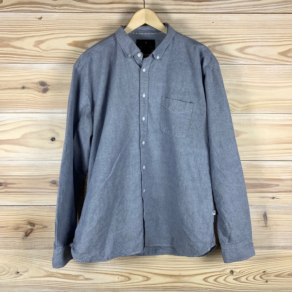 American Tall Button Down Shirt Mens 2XL/T Blue Oxford Long Sleeve Cotton Casual